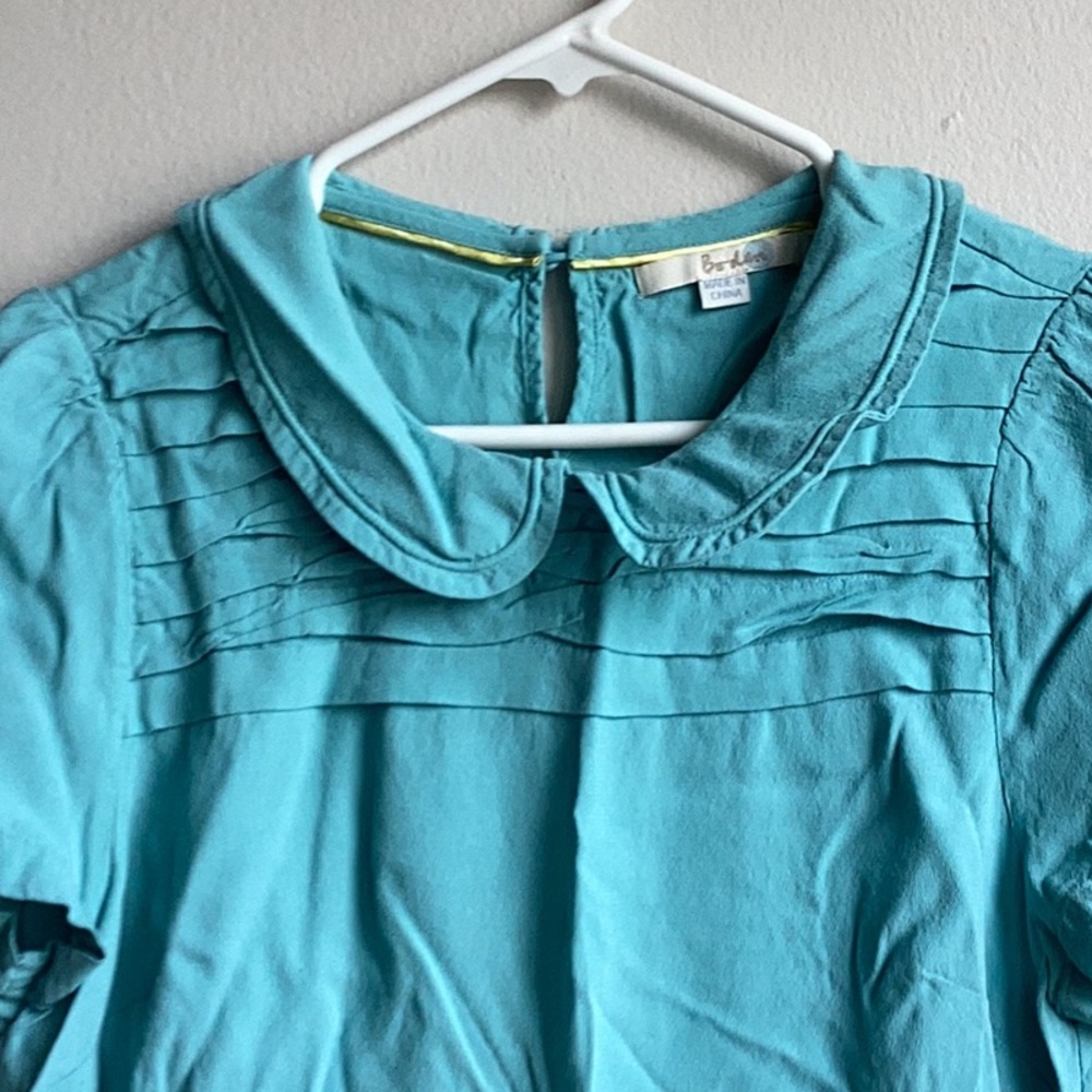 Boden Teal Short-Sleeve Peter Pan Collar Top - Picture 6 of 6